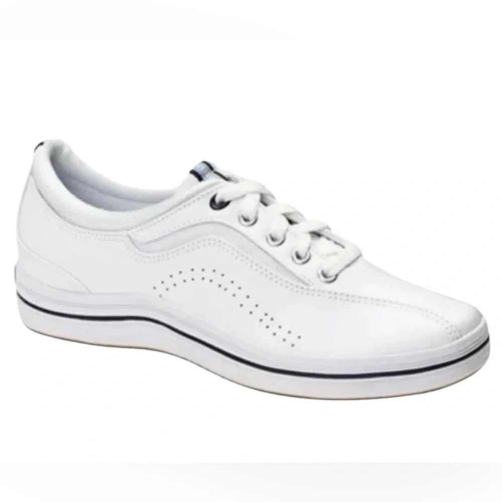 Keds White Leather Lace-Up Perforated Sneaker - Picture 1 of 6